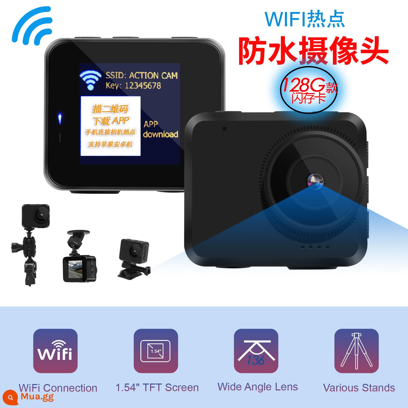 Camera thể thao ngoài trời độ nét cao DV camera đầu máy xe đạp đi đầu ghi hình phim chống thấm nước chống rung - Camera thể thao đạp xe HD 1080P WIFI chống rung và chống nước/xem điện thoại di động WIFI 128G [A35]