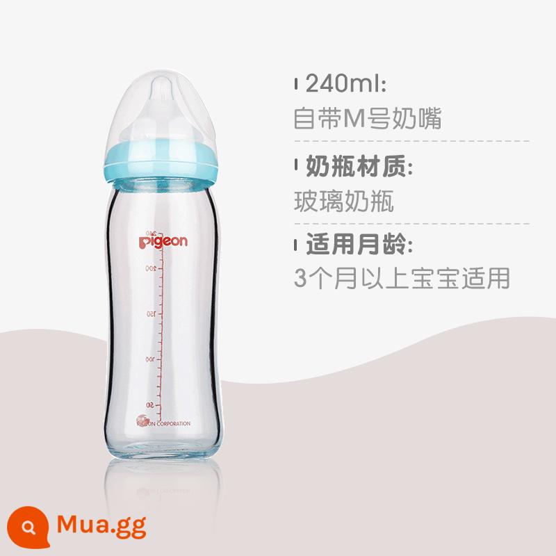 Cho Bé Rộng Cỡ Kính Bình Bú Cao Su Silicone Sơ Sinh Tự Nhiên Cảm Giác Thật Núm Vú Giả Pigeon Chính Thức Flagship Store - Bình bú thủy tinh 240ml (trên 3 tháng) - xanh dương