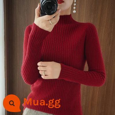 Chống mùa giải phóng mặt bằng phong cách nước ngoài áo sơ mi cổ cao nửa đáy áo len cashmere mùa thu và mùa đông dày của phụ nữ áo len dệt kim ôm vừa vặn của phụ nữ - màu đỏ