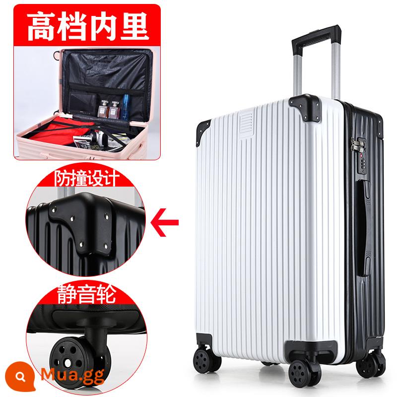 Công suất siêu lớn làm dày hành lý thời trang khung nhôm 30 inch thể thao nam trường hợp xe đẩy ký gửi du lịch nữ tắt tiếng bánh xe đa năng - Dây kéo nâng cấp màu đen + trắng