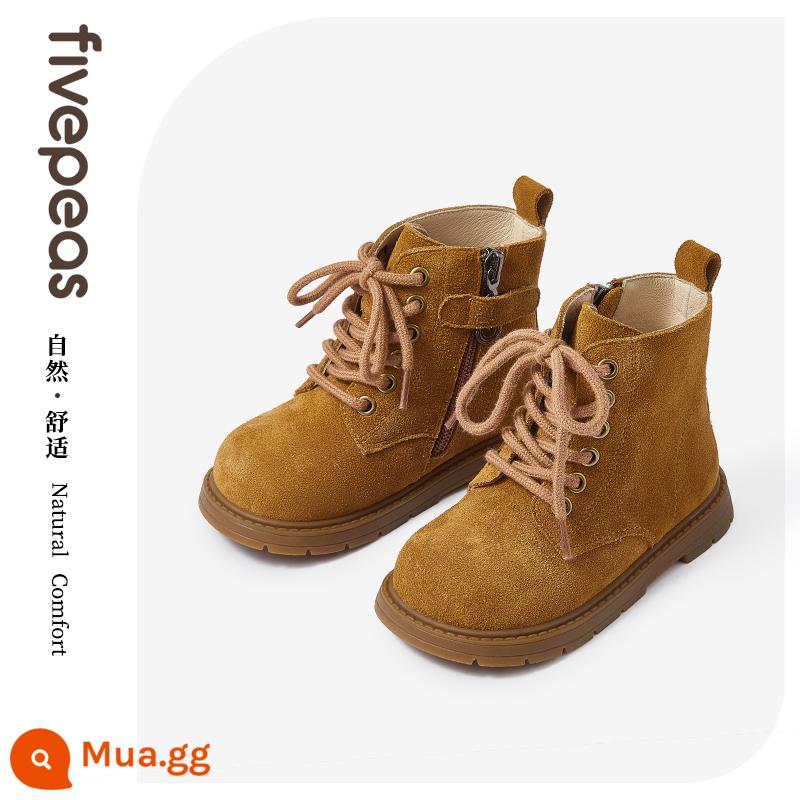 Năm hạt của đậu trẻ em Boots Boots mùa thu và mùa đông cô gái mới Fried Street Martin Boots nam Boots Short Boots của Anh - Một lớp màu vàng nâu