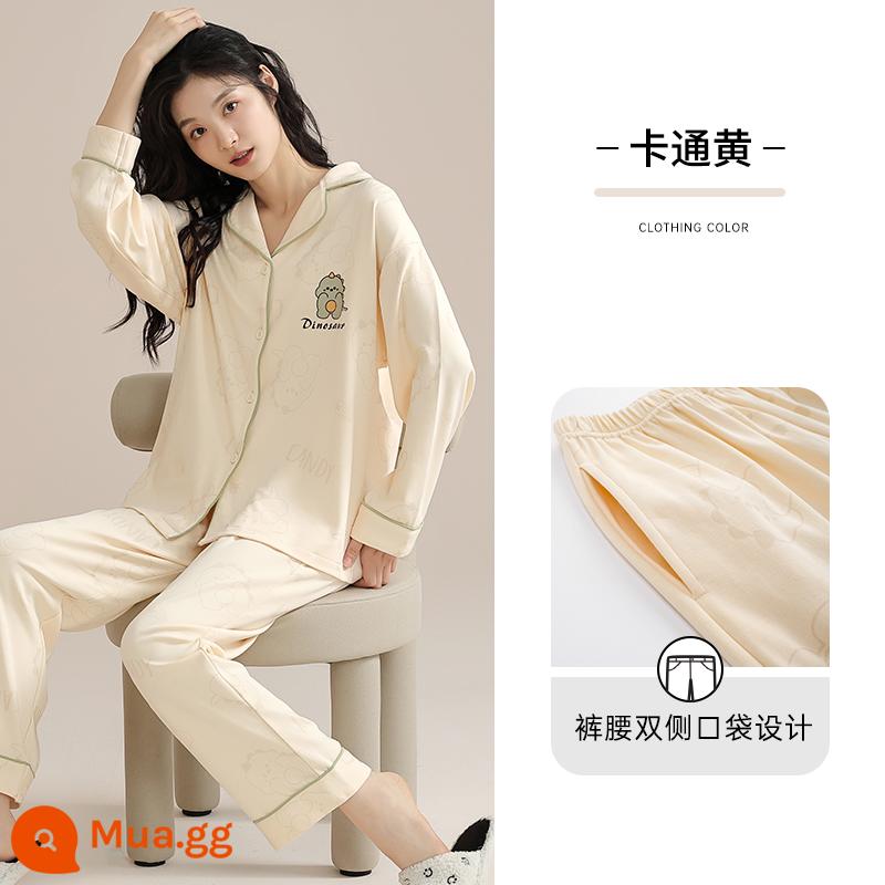 Bộ đồ ngủ nữ mẫu xuân thu 2023 mới dài tay xuân hè áo cardigan nữ cỡ lớn bộ đồ phục vụ tại nhà - [Phong cách nữ] Màu vàng hoạt hình [Mặc được trong mọi mùa] [Túi đơn]