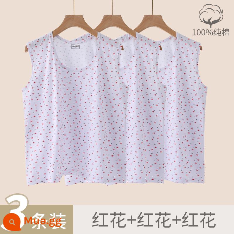 Áo vest nữ trung niên và cao tuổi cotton nguyên chất rời bà già bà nội bông mẹ đồ lót người già áo lót mùa hè phần mỏng - Hoa đỏ + hoa đỏ + hoa đỏ [Chuẩn bị ba miếng cho yên tâm]