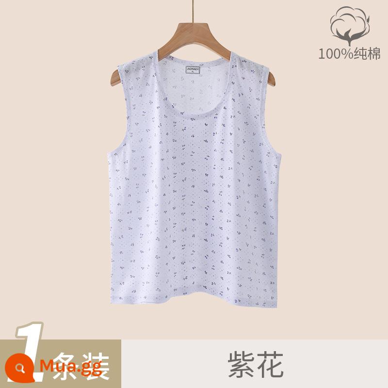 Áo vest nữ trung niên và cao tuổi cotton nguyên chất rời bà già bà nội bông mẹ đồ lót người già áo lót mùa hè phần mỏng - Hoa Tím [Trải nghiệm một mảnh]