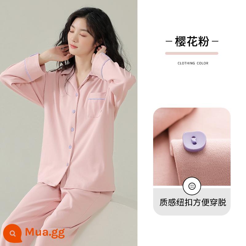 Bộ đồ ngủ nữ mẫu xuân thu 2023 mới dài tay xuân hè áo cardigan nữ cỡ lớn bộ đồ phục vụ tại nhà - [Phong cách nữ] Hồng Sakura [Mặc được trong mọi mùa] [Túi đơn]