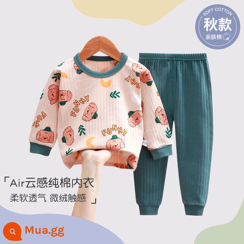 Bộ đồ ngủ trẻ em bé trai mùa hè cotton mỏng quần áo điều hòa bé trai và bé gái bộ quần áo mặc ở nhà xuân thu bé gái - chó mặt trăng