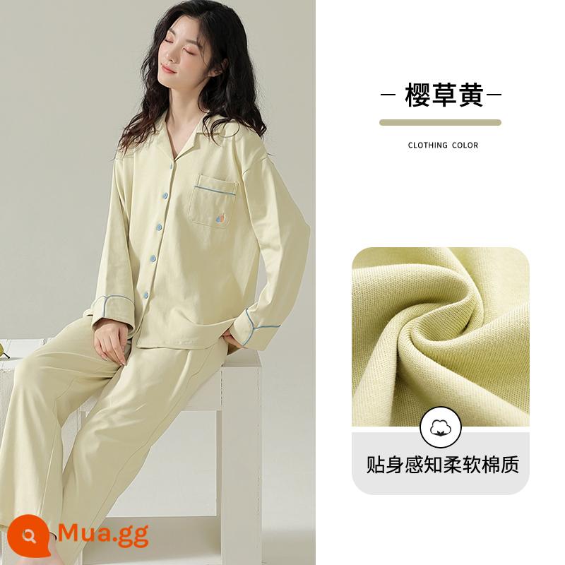 Bộ đồ ngủ nữ mẫu xuân thu 2023 mới dài tay xuân hè áo cardigan nữ cỡ lớn bộ đồ phục vụ tại nhà - [Mẫu nữ] Màu vàng anh thảo [Mặc được mọi mùa] [Túi đơn]