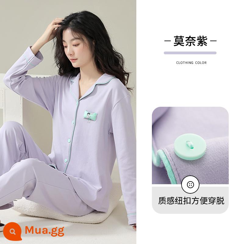 Bộ đồ ngủ nữ mẫu xuân thu 2023 mới dài tay xuân hè áo cardigan nữ cỡ lớn bộ đồ phục vụ tại nhà - [Phong cách nữ] Tím Monet [Mặc được mọi mùa] [Túi đơn]