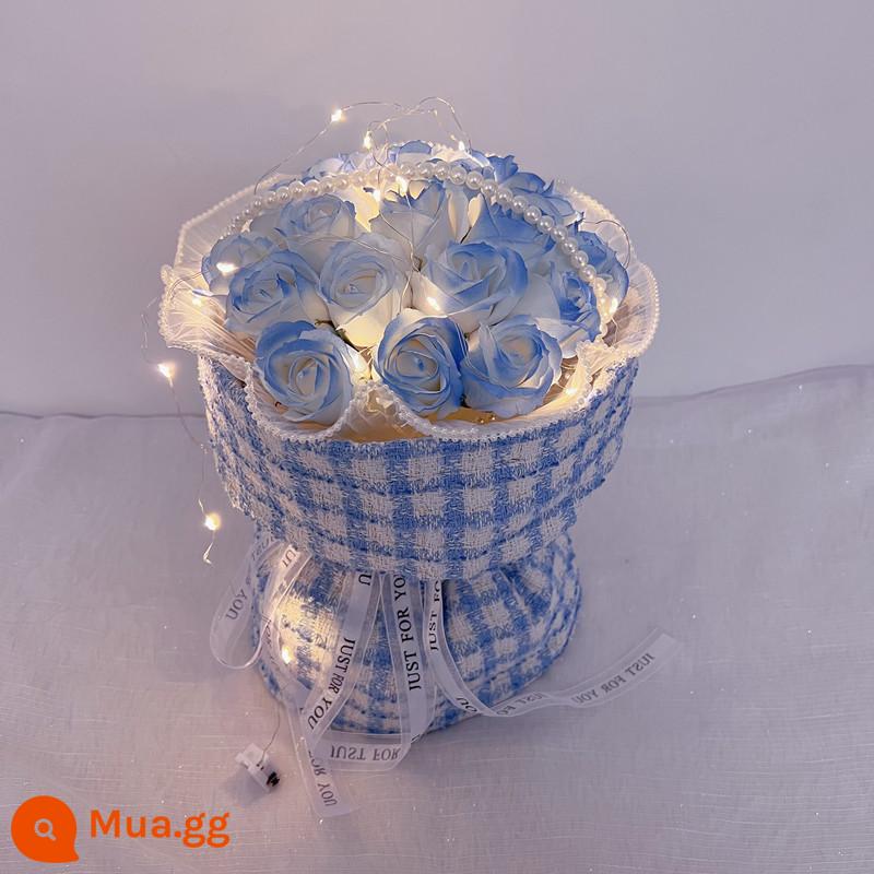 Quà tặng Giáng sinh tặng bạn gái bạn gái Vợ Broken Blue Rose Bouquet Birthday Birthday Girls - Túi xách kiểu Crushed Ice Blue 19 Hoa nhỏ thơm nhẹ Túi xách + Ngọc trai