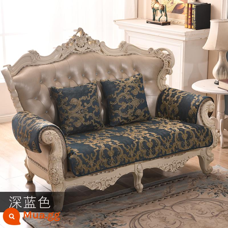 Phong cách châu Âu ánh sáng sang trọng phong cách ghế sofa đệm khăn bốn mùa Neal chống trượt tuyết phổ quát có thể được tùy chỉnh đệm mùa đông cao cấp - Màu xanh hải quân