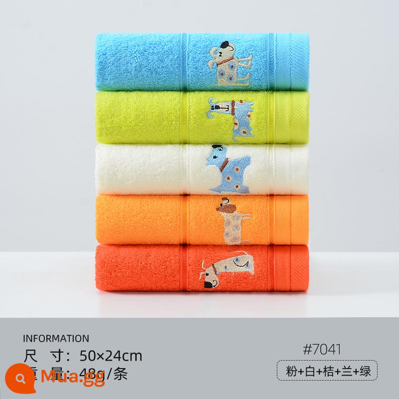 Khăn trẻ em Jie Liya cotton nguyên chất khăn nhỏ bông rửa mặt gia dụng mềm thấm hút nước không rụng lông khăn mặt nữ 5 cái - [Phong cách thoải mái] (đỏ 1 trắng 1 cam 1 xanh 1 xanh 1) [Bông Tân Cương loại A] 5 miếng | Cún con