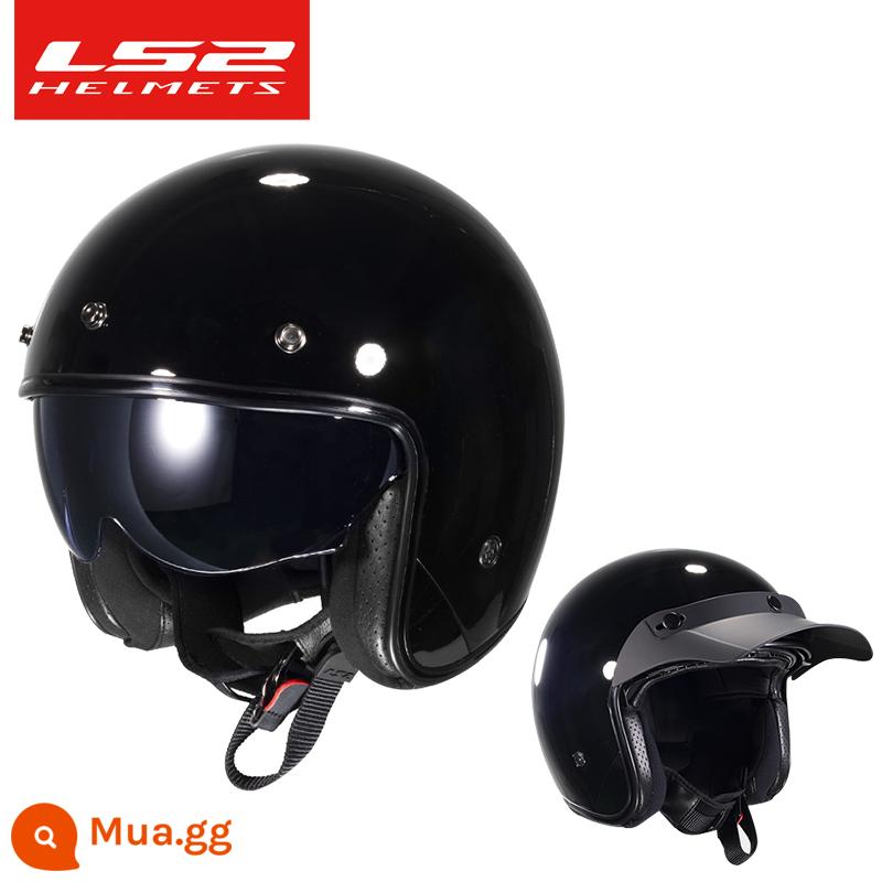 LS2 Harley Retro Mũ Bảo Hiểm Đầu Máy Nam Sợi Carbon Mũ Bảo Hiểm Nửa Ba Phần Tư Mũ Bảo Hiểm 4 Mùa Nữ Đua Xe Máy Mùa Đông - đen