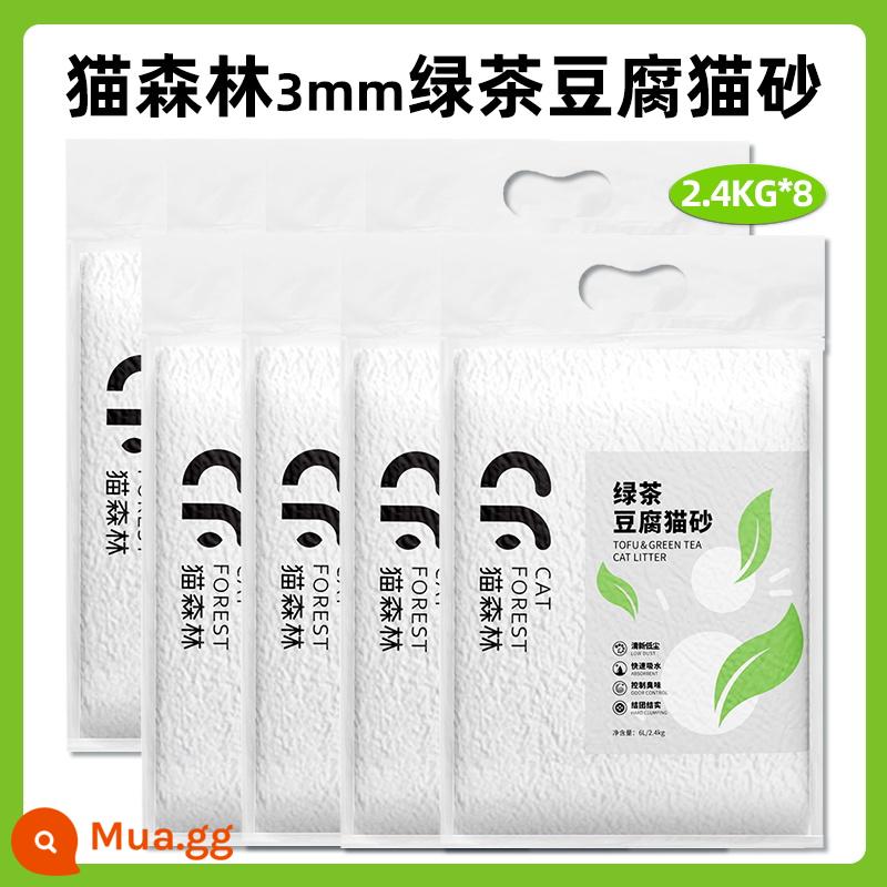 Mèo rừng trà xanh đậu hũ mèo hỗn hợp cát khử mùi gần như không bụi cát mèo đầy đủ 10 kg 20 catties miễn phí vận chuyển mèo - [Cat Forest-8 Gói] Đậu hũ trà xanh 3mm 2,4kg/gói