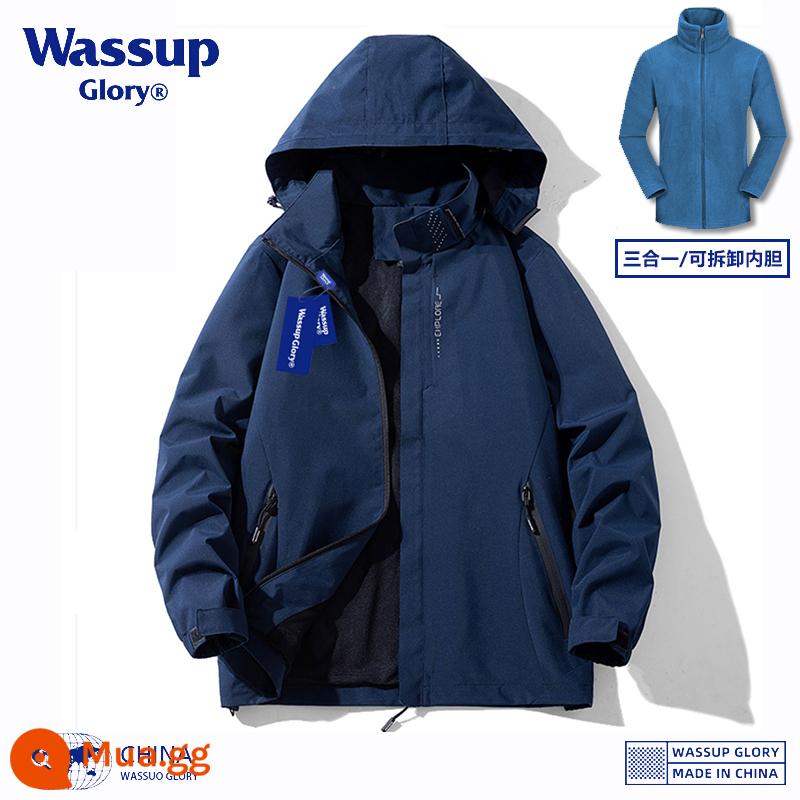 Wassup áo khoác ngoài trời nam và nữ vào Tây Tạng 3 trong 1 áo khoác lót có thể tháo rời chống gió chống nước leo núi phù hợp với nữ - Xanh-Nam 3 trong 1