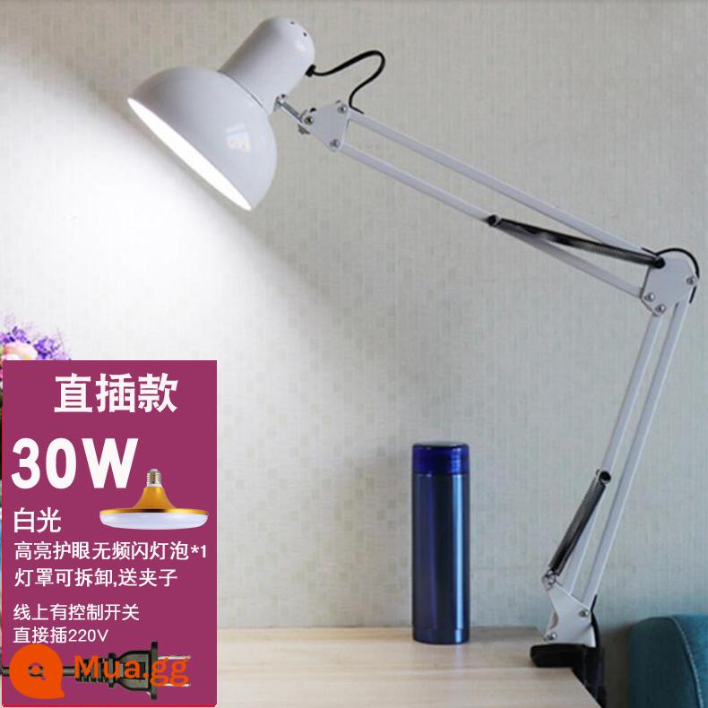 Đèn bàn gấp LED cánh tay dài Chạm khắc Vẽ Sửa chữa máy làm móng Hình xăm Thêu ảnh Bóng đèn có thể thay thế Đèn bàn kẹp đáy văn phòng - Bóng đèn trắng/kẹp 30W không có đế