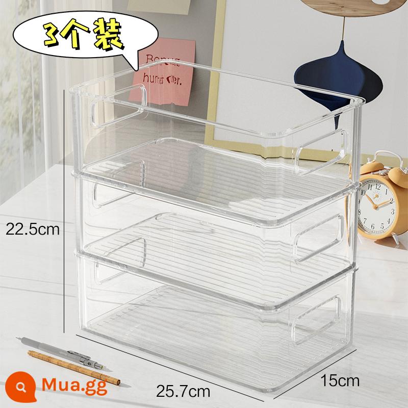 Máy Tính Để Bàn Hộp Lưu Trữ Acrylic Trong Suốt Giỏ Ký Túc Xá Văn Phòng Phẩm Đồ Lặt Vặt Hoàn Thiện Hộp Mặt Nạ Mỹ Phẩm Kệ - Xách tay trong suốt có thể chồng 3 gói