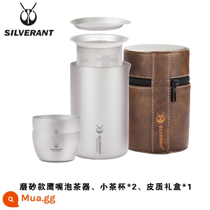 Silver Ant Titanium Nguyên Chất Máy Pha Trà Cắm Trại Ngoài Trời Di Động Du Lịch Hai Lớp Chống Bỏng Ấm Trà Chịu Nhiệt Độ Cao Bộ Trà Cốc Nhanh - Máy pha trà mỏ chim ưng 350ml mờ + 2 tách trà nhỏ