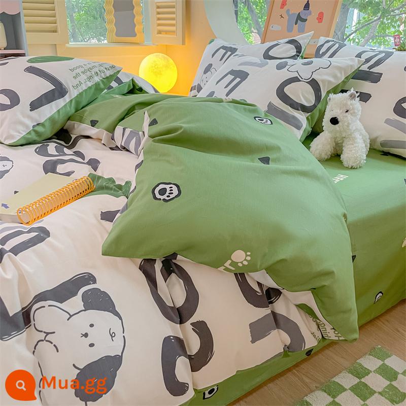 2023 Bộ bốn món cotton mùa thu đông mới cotton nguyên chất 100 cotton vỏ chăn vỏ chăn tấm trang bị tấm chăn ga gối đệm ba mảnh 4 - bảng chữ cái con chó con