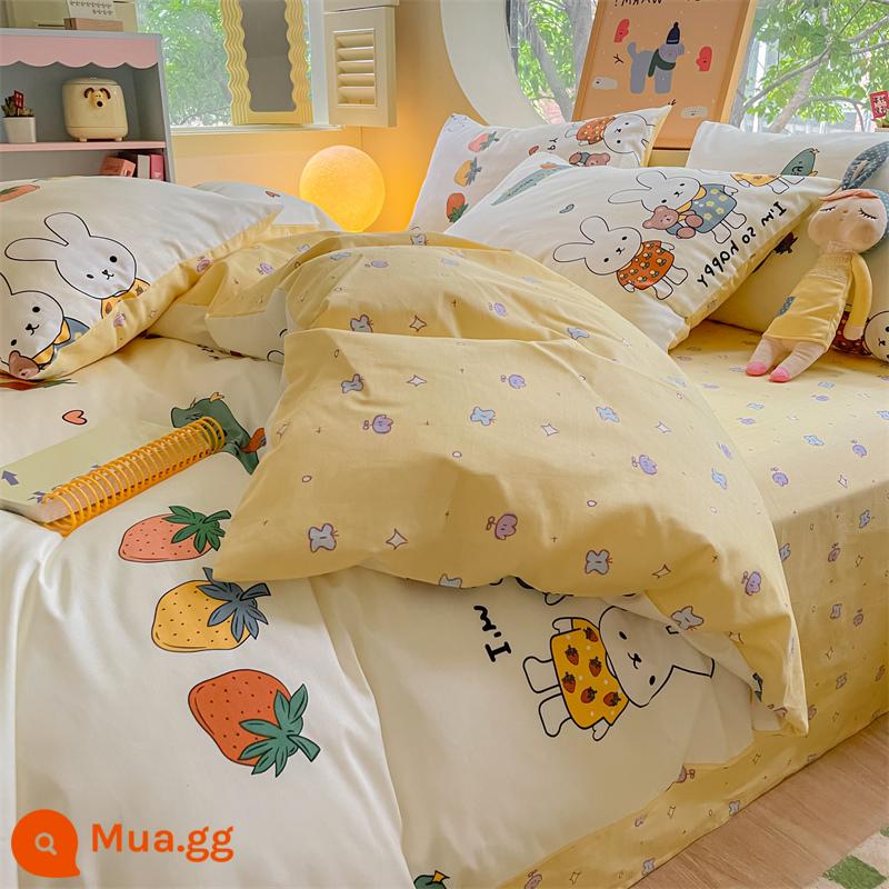 2023 Bộ bốn món cotton mùa thu đông mới cotton nguyên chất 100 cotton vỏ chăn vỏ chăn tấm trang bị tấm chăn ga gối đệm ba mảnh 4 - thiên đường thỏ