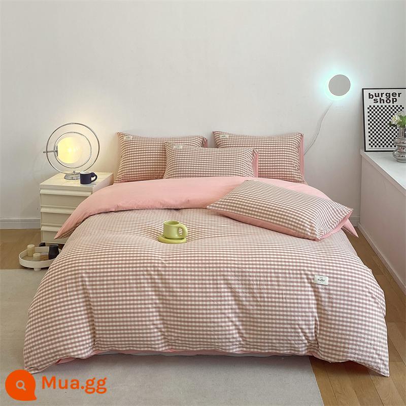 Vỏ chăn bông một mảnh được giặt sạch cotton nguyên chất dày đơn vỏ chăn 150x200 chải 4 món Bộ mùa đông chăn 3 4 - Lưới bột nhỏ [100% cotton Tân Cương, không vón cục, không phai màu]