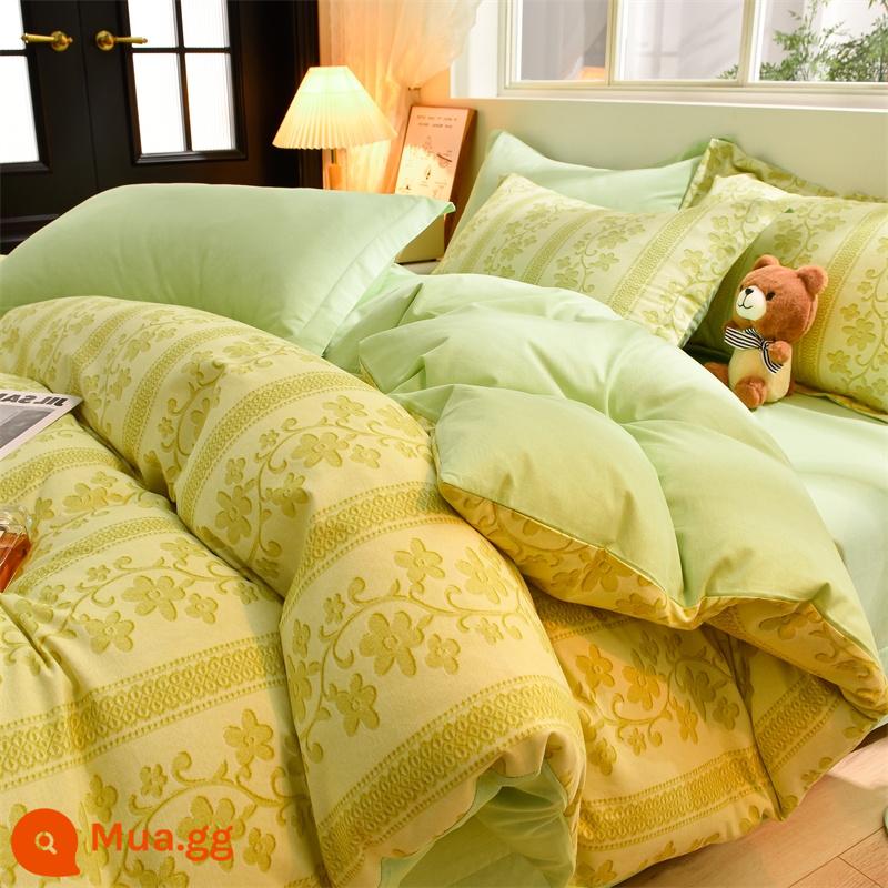 Làm dày và ấm áp mùa đông 100 cotton chải nguyên chất giường cotton 4 bộ tiếp liệu ga trải giường đơn vỏ chăn mùa thu ba 3 nhung - Style-Green [100% cotton chải kỹ, dày dặn và ấm áp]