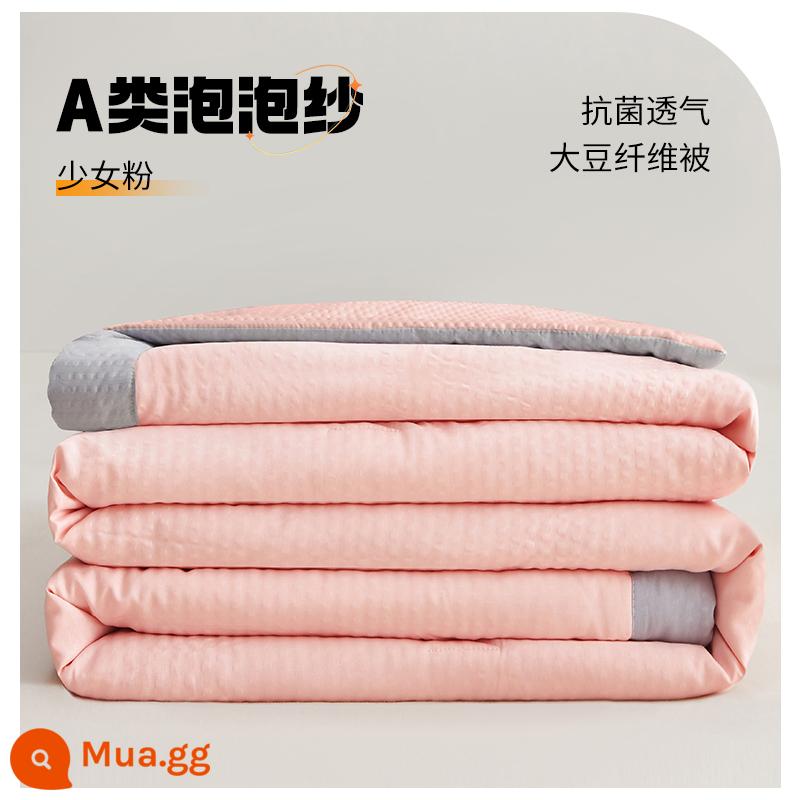 Chăn bông đậu nành điều hòa chăn mỏng mùa hè mát mẻ cotton nguyên chất ký túc xá sinh viên mùa xuân và mùa thu lõi chăn đơn mùa hè có thể giặt bằng máy - Màu hồng nữ tính [Vải loại A, nhân sợi đậu nành]