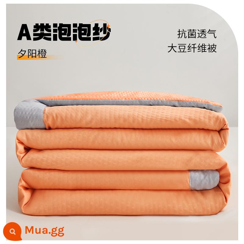 Chăn bông đậu nành điều hòa chăn mỏng mùa hè mát mẻ cotton nguyên chất ký túc xá sinh viên mùa xuân và mùa thu lõi chăn đơn mùa hè có thể giặt bằng máy - Sunset Orange [Vải loại A, nhân sợi đậu nành]