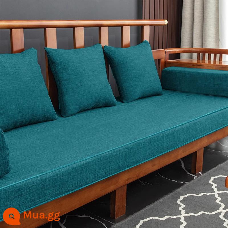 Đệm sofa cao su tùy chỉnh bằng gỗ gụ mới phong cách Trung Quốc bằng gỗ nguyên khối đệm chống trượt đệm xốp đệm cứng tùy chỉnh được thực hiện cho tất cả các mùa - Vải Chenille xanh [mềm mại và thân thiện với da, trông như mới sau thời gian dài sử dụng]