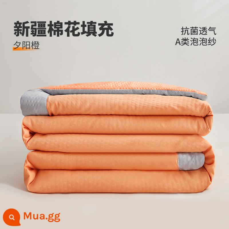 Chăn bông đậu nành điều hòa chăn mỏng mùa hè mát mẻ cotton nguyên chất ký túc xá sinh viên mùa xuân và mùa thu lõi chăn đơn mùa hè có thể giặt bằng máy - Sunset Orange Nâng cấp [Vải loại A, 100% cotton Tân Cương]