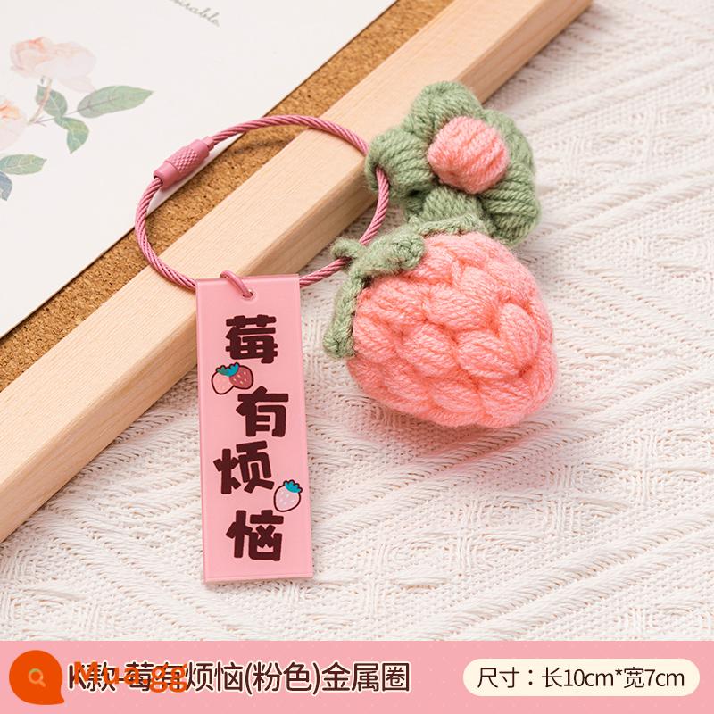 Những điều tốt đẹp xảy ra móc chìa khóa mặt dây chuyền handmade len đan đậu phộng vòng ba lô quả hồng mơ ước túi đồ trang sức nhỏ - Loại K [Berry Has Trouble-Hồng] Vòng kim loại + Hoa nhỏ