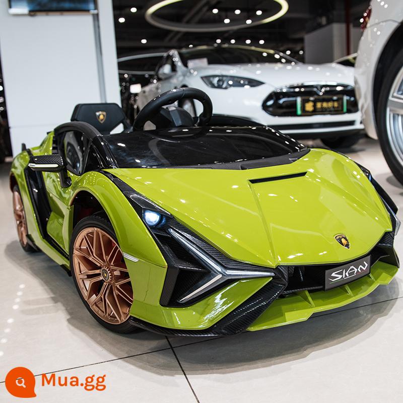 Ô tô điện trẻ em Lamborghini 4 bánh có điều khiển từ xa cho bé trai và bé gái bé có thể ngồi người đồ chơi xe đẩy - Xe bốn bánh màu xanh + pin lithium + ghế da