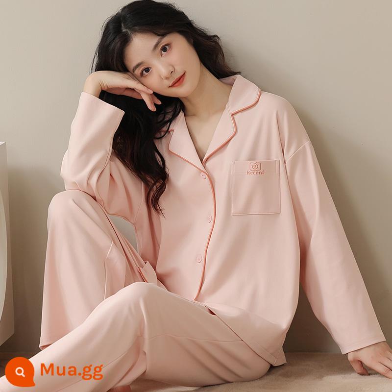 Bộ Đồ Ngủ Nữ 2024 Mới Xuân Thu Cotton Nguyên Chất Dài Tay Size Lớn Mặc Ở Nhà 100% Cotton Màu Trơn Phù Hợp Với - màu hồng tiềm ẩn