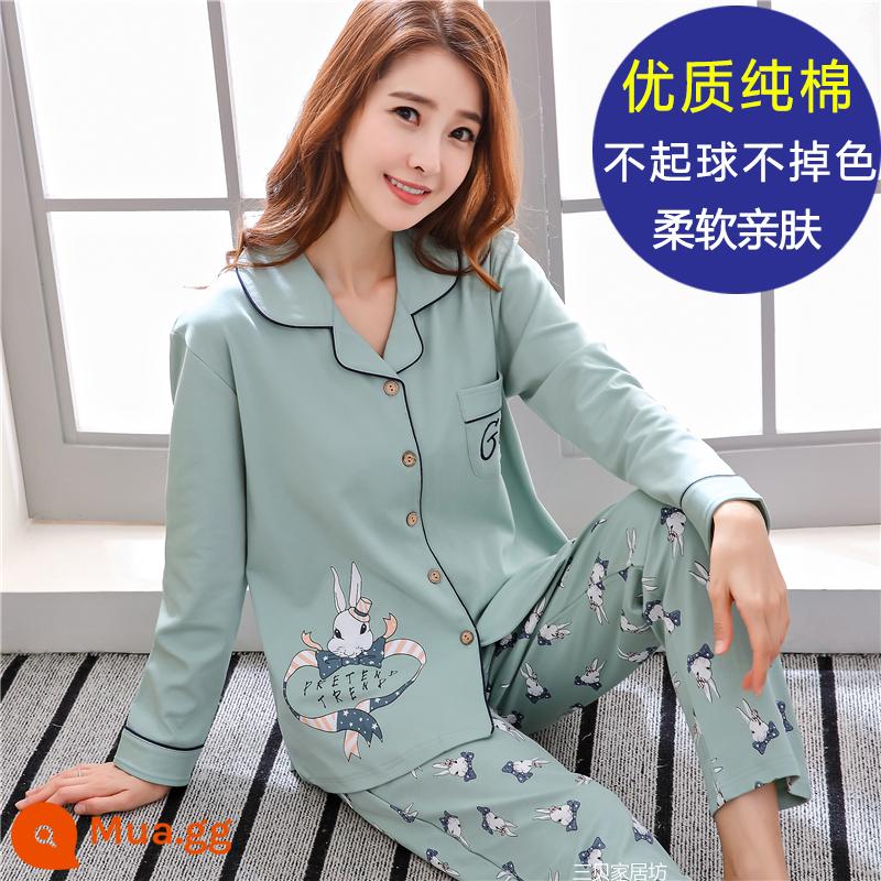 Bộ đồ ngủ cho nữ, bộ đồ dài tay cotton nguyên chất mùa xuân và mùa thu, cotton, bà mẹ trung niên và người già, cực lớn, mỏng, có thể mặc bên ngoài, quần áo ở nhà, mùa hè - DF6884#bông nguyên chất