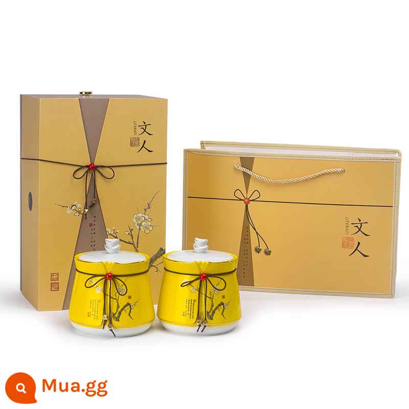 Dingyi Literati Tea Caddy Hộp quà tặng bằng gốm Bao bì Bán buôn Hộp trà tùy chỉnh Caddy trà Lễ hội mùa xuân Trà đạo Trang trí cao cấp - 113 Hộp quà tặng đôi có thể văn học Hoàng đế kèn vàng