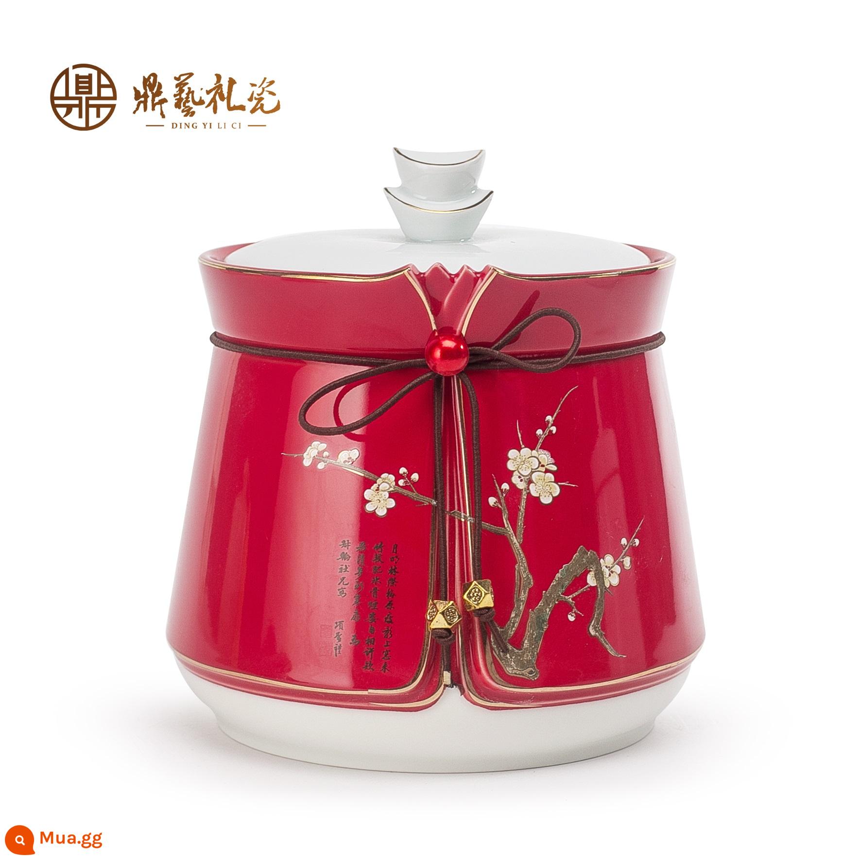 Dingyi Literati Tea Caddy Hộp quà tặng bằng gốm Bao bì Bán buôn Hộp trà tùy chỉnh Caddy trà Lễ hội mùa xuân Trà đạo Trang trí cao cấp - 113 Lọ Nhỏ Màu Đỏ Văn Học Trung Quốc Không Có Hộp Quà