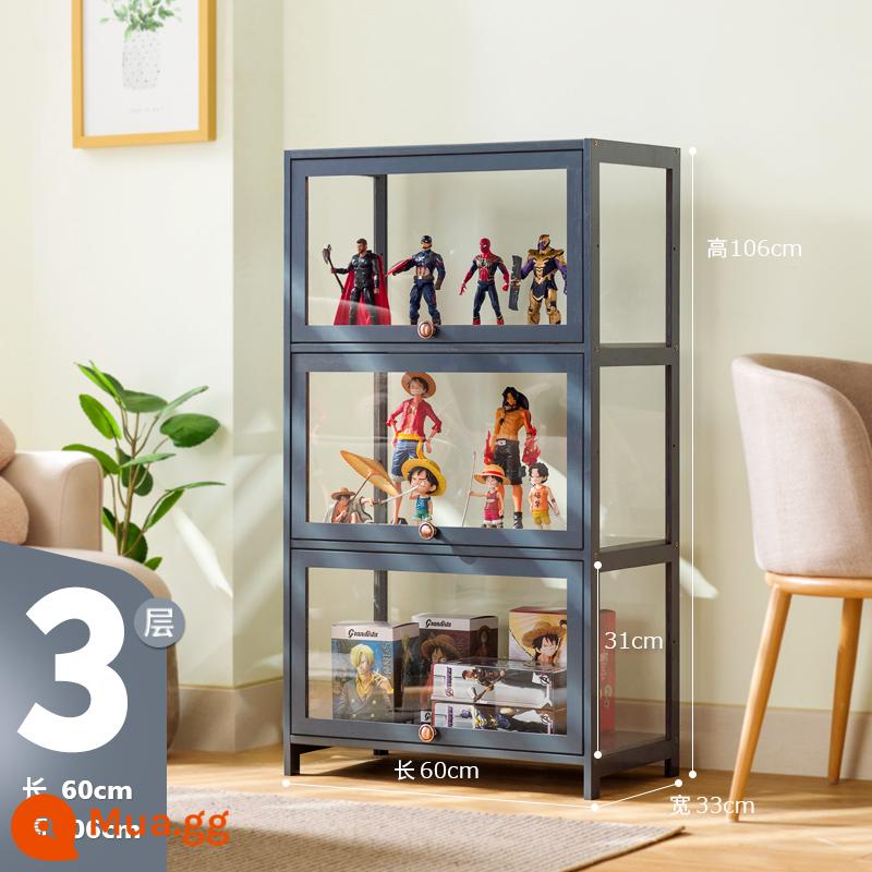 Tủ trưng bày 11 chiều trong suốt tủ acrylic mù hộp mô hình Lego tủ bảo quản mô hình chống bụi giá đỡ - [Xám] Ba lớp dài 60 mét (trong suốt mọi mặt)