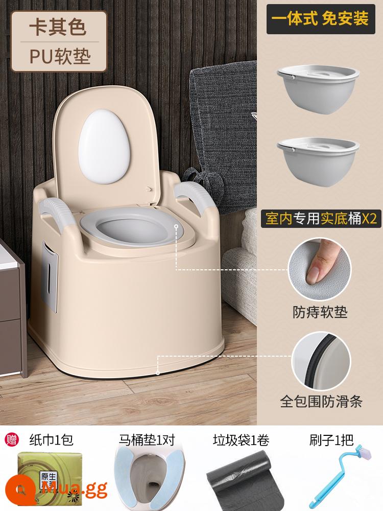 Ngồi xổm ngồi toilet phụ nữ mang thai gấp vệ sinh hiện vật hộ gia đình người cao tuổi ngồi xổm hố toilet ghế phân - Ghế mềm - nâng cấp toàn bộ khung để tăng cường chống trượt - sử dụng trong phòng - thay thế thùng đôi bên trong - màu kaki