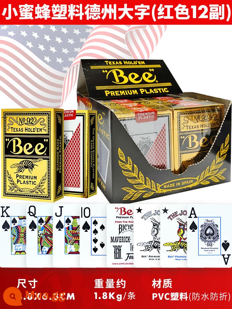 Bài đánh bài little bee nhập khẩu từ Mỹ bài chơi bài bee bán buôn bài Baccarat Texas trò chơi cao cấp bài đặc biệt - 12 cặp ký tự lớn phiên bản rộng bằng nhựa Texas màu đỏ