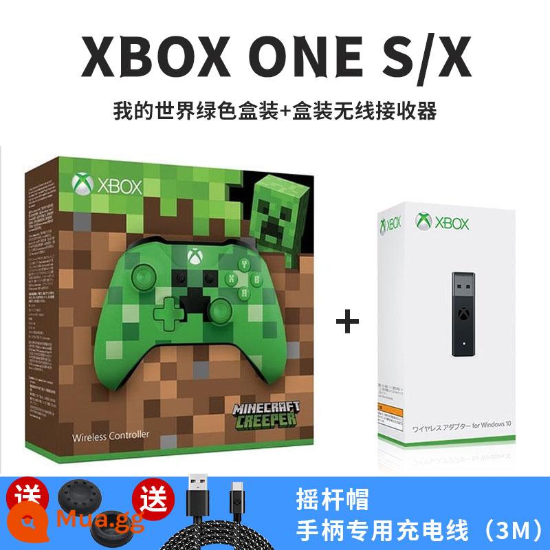 Thích hợp cho tay cầm Microsoft xbox Bluetooth không dây rung hơi chân trời PC máy tính tay cầm chơi game mới - Hộp Điều Khiển + Bộ Thu ONE S Minecraft Green