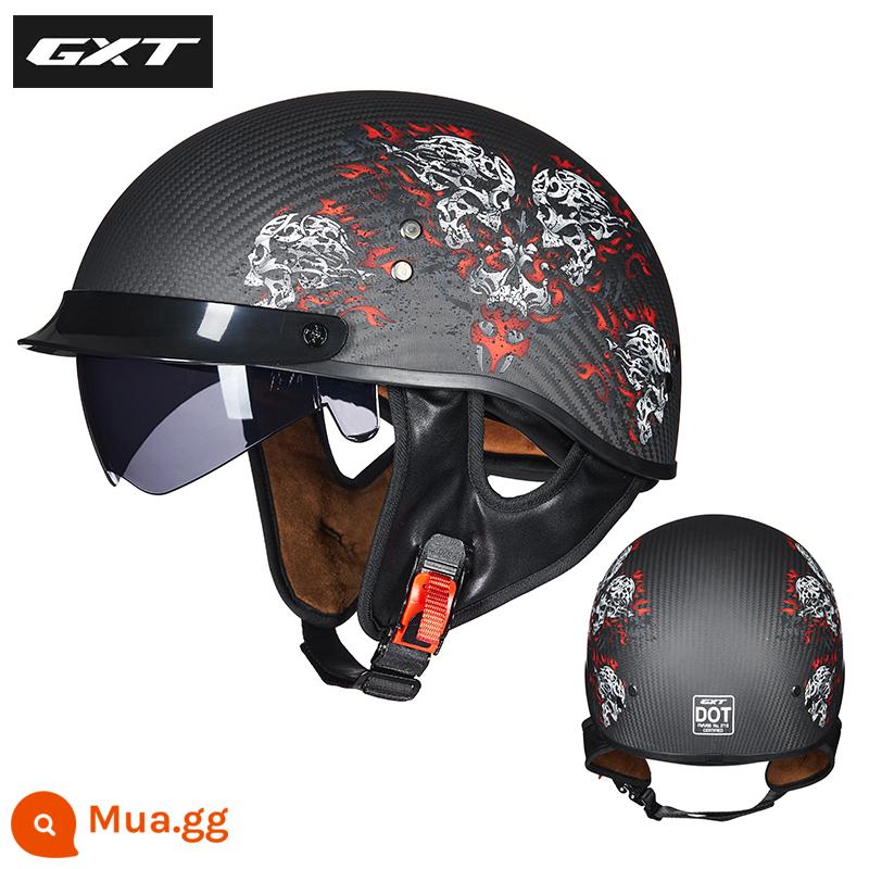 GXT xe máy nam mùa hè Harley Mũ bảo hiểm nửa Retro muỗng Mũ bảo hiểm nữ xe ô tô điện sợi carbon xe máy - Quỷ đỏ khát máu (Phiên bản sợi carbon)