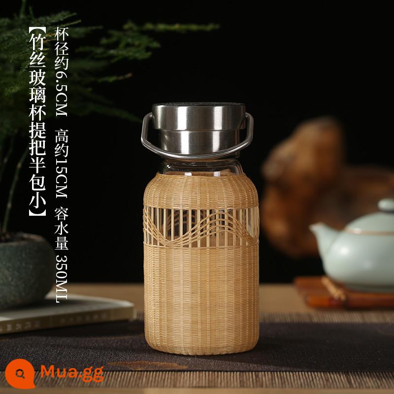 Trung Quốc Handmade Tre Dệt Tơ Tre Tách Trà Chống Bỏng Nước Mũm Mĩm Cốc Bụng Lớn Cốc Nữ Nước Lạnh cốc Trà Thủy Tinh - Thủy tinh tự nhiên có hoa 350ml