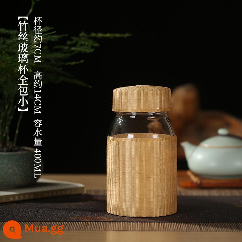 Trung Quốc Handmade Tre Dệt Tơ Tre Tách Trà Chống Bỏng Nước Mũm Mĩm Cốc Bụng Lớn Cốc Nữ Nước Lạnh cốc Trà Thủy Tinh - Ecru Glass All Inclusive 400ml