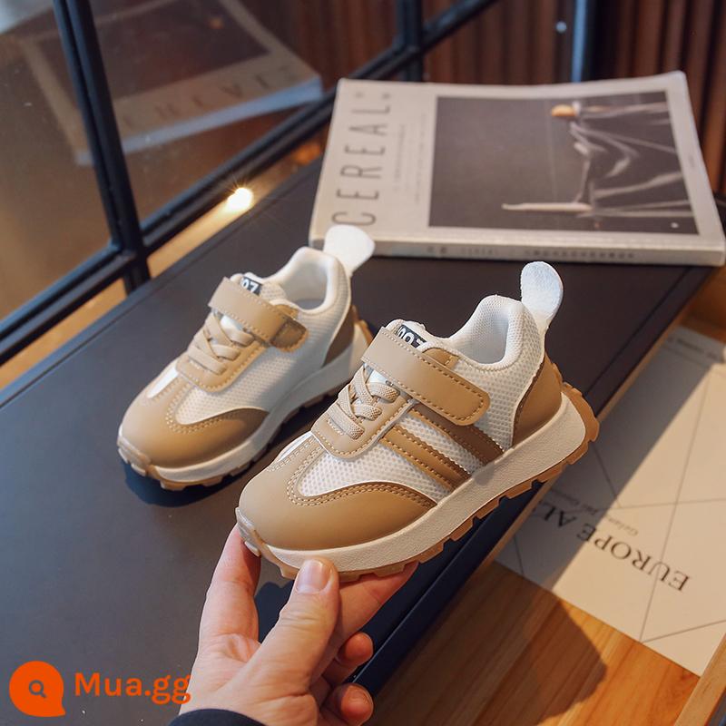 2023 Mới Giày Sneaker Nữ Velcro Phiên Bản Hàn Quốc Trẻ Em Giày Thường Bé Trai Lưới Thoáng Khí Giày Forrest Gump - Khaki