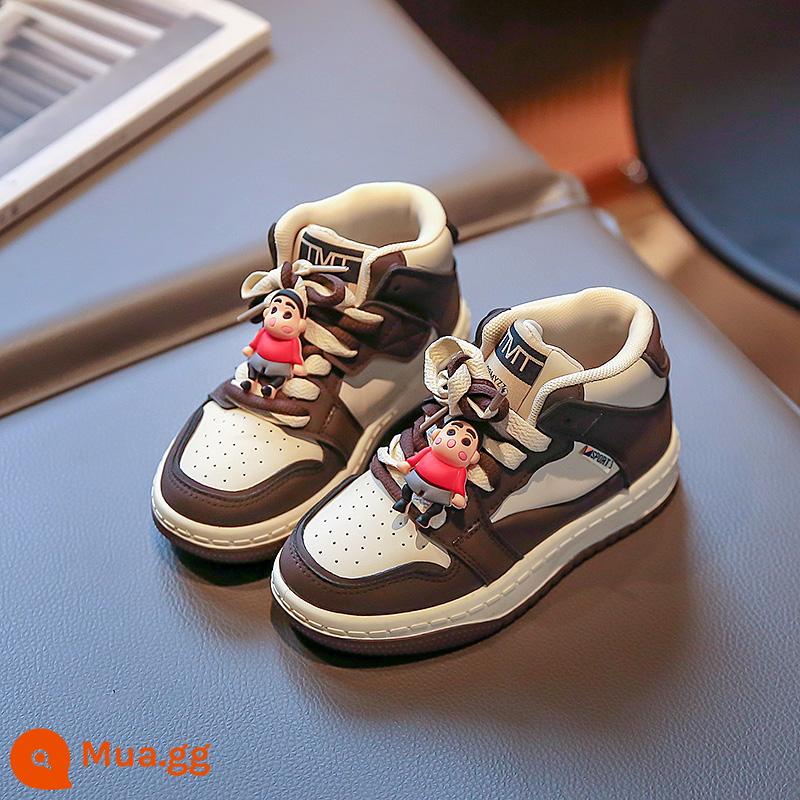 Trẻ Em Giày Trượt Ống Ống Cao Giày Sneaker Bé Trai Mùa Xuân Và Mùa Thu 2023 Thời Trang Bé Gái Hoạt Hình Giày Xu Hướng Mặt Dây Chuyền - nâu