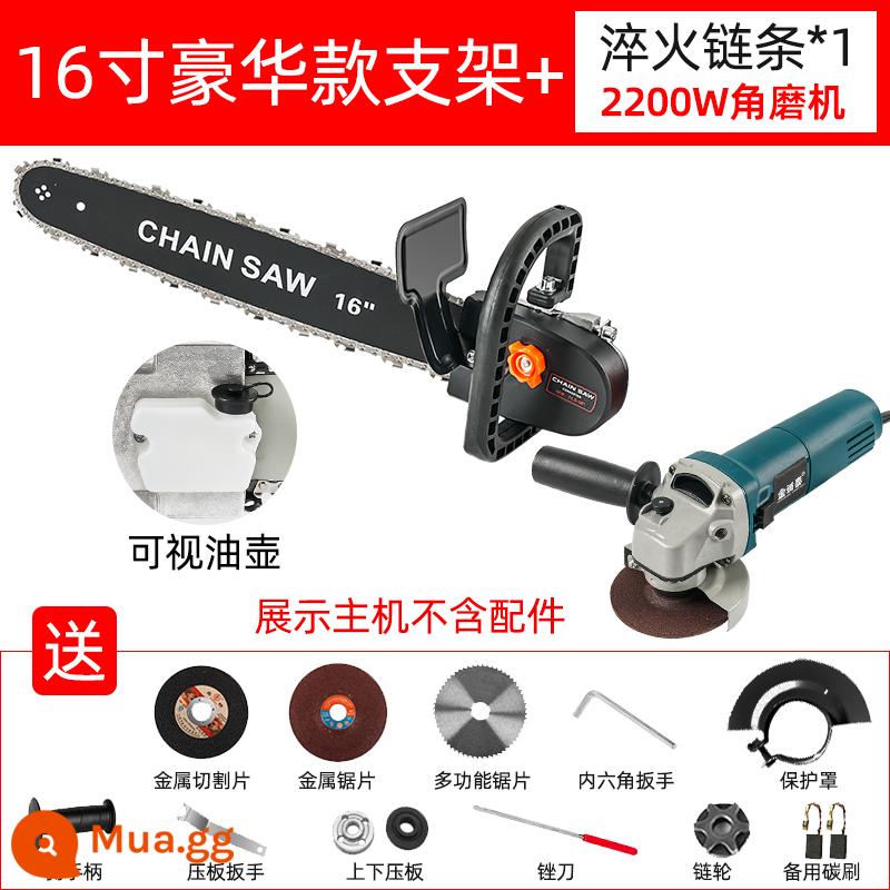 Máy cưa xích điện hộ gia đình cưa gỗ cưa xích điện nhỏ đa chức năng chế biến gỗ máy mài góc mini máy cắt sửa đổi di động - Giá đỡ mở rộng 16 inch + máy mài góc điều chỉnh tốc độ 2200W + 1 xích (đi kèm bình dầu