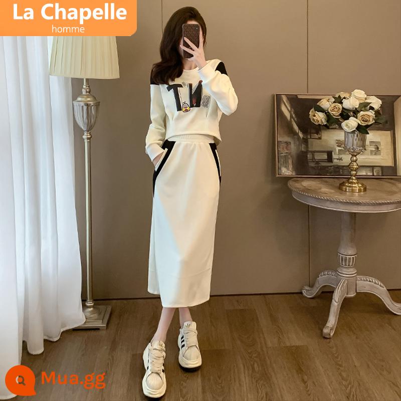 Bộ đồ thể thao thông thường La Chapelle nữ mùa thu đông 2023 mới cao cấp phù hợp với váy Plus nhung và dày - Bộ vest nhung màu hoa mai nhẹ nhàng