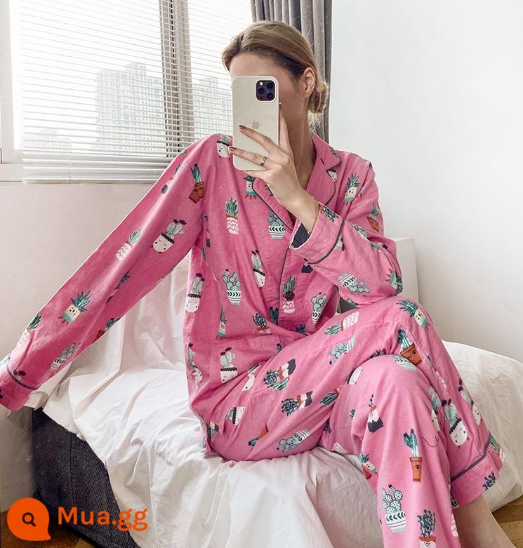 Trang web chính thức đang bán 468 RMB. Bộ đồ ngủ dài tay cotton mùa xuân đông hấp dẫn dành cho nữ, bộ đồ mặc nhà chải chuốt, loạt đồ ngày lễ - hồng mọng nước