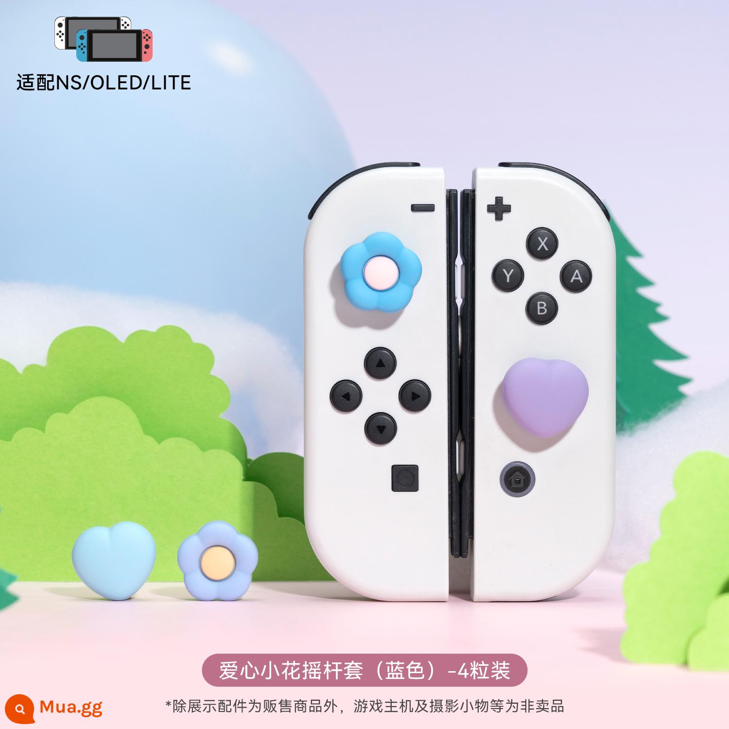 Cực kỳ muốn Nintendo switch rocker cap ns silicone bảo vệ tay cầm màn hình oled keycap lite phụ kiện ngoại vi - Mũ rocker hoa tình yêu màu xanh và tím