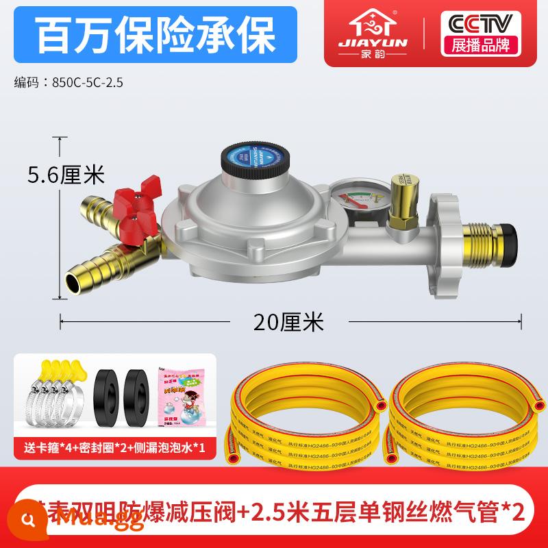 Khí hóa lỏng van giảm áp chống cháy nổ bình gas gia đình van áp suất trung bình và thấp bếp gas máy nước nóng gas van bình gas - [Cổng kép có đồng hồ đo áp suất] Van giảm áp chống cháy nổ dày + 2 ống dẫn gas cực dày 2,5 mét