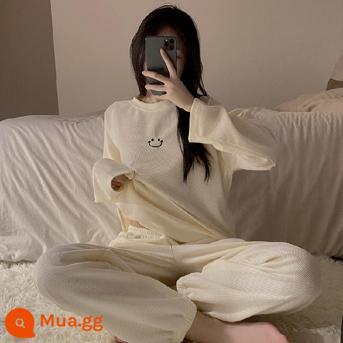 Mùa xuân và mùa thu quần dài tay bộ đồ ngủ cotton nguyên chất nữ sinh dễ thương thời trang giản dị quần áo ở nhà hoạt hình ngọt ngào bộ đồ hai mảnh - 112 quả mơ